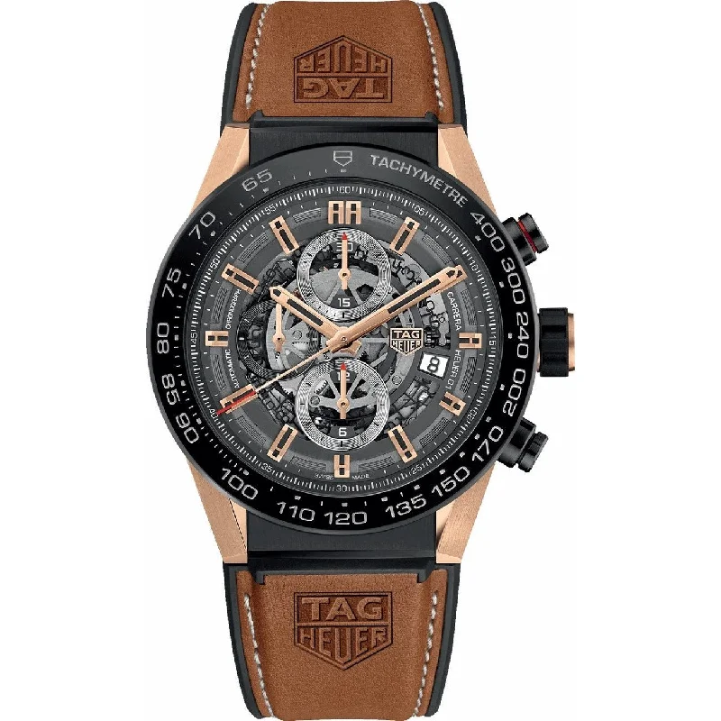 Tag Heuer Men's CAR2A5C.FT6125 Carrera Chronograph Brown Leather and Rubber Watch