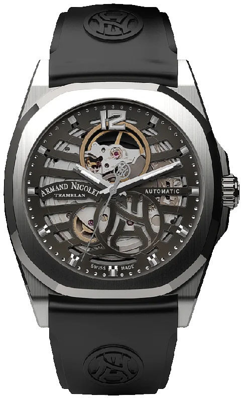 Armand Nicolet Men's Watch J09 Skeleton 41mm Grey Black A660RAA-GR-GG4710N