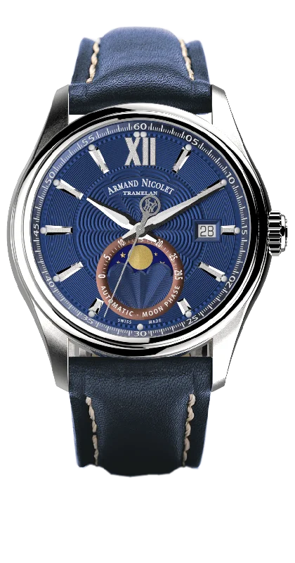 Armand Nicolet Men's Watch M02 Moonphase 41mm Blue A740L-BU-P140BU2