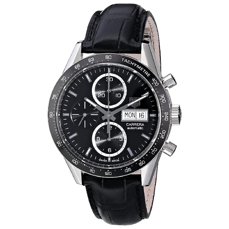 Tag Heuer Men's CV201AG.FC6266 Carrera Chronograph Automatic Black Leather Watch