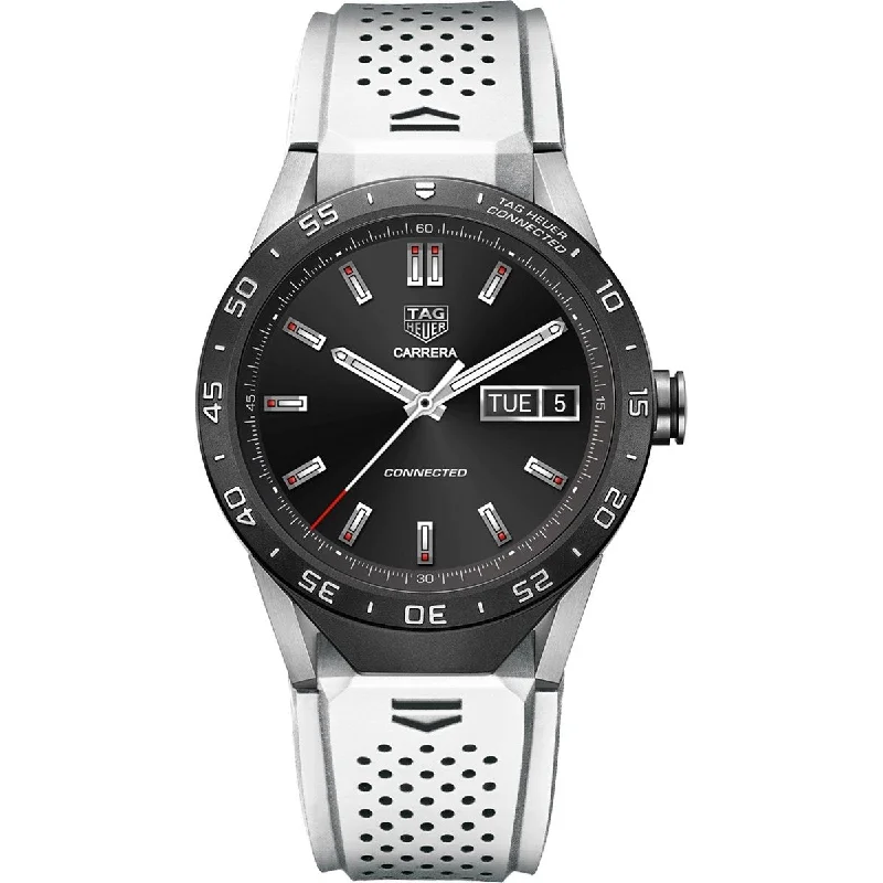 Tag Heuer Men's SAR8A80.FT6056 Connected Smartwatch Android 4.3+ IOS 8.2+ Bluetooth Gyroscope sensor Haptic engine Microphone White Rubber Watch