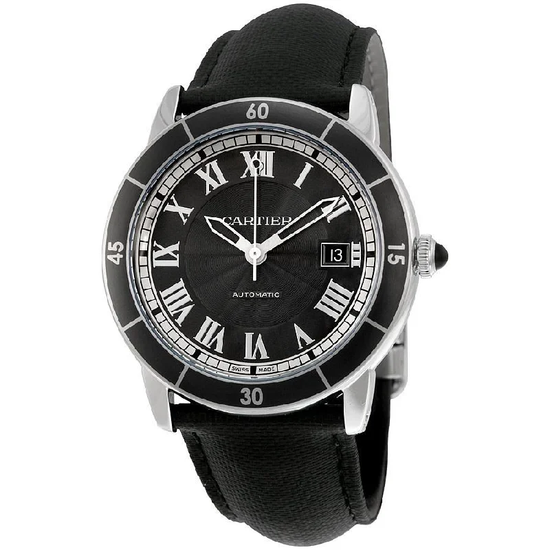 Cartier Men's WSRN0003 Ronde Croisiere Automatic Black Leather Watch