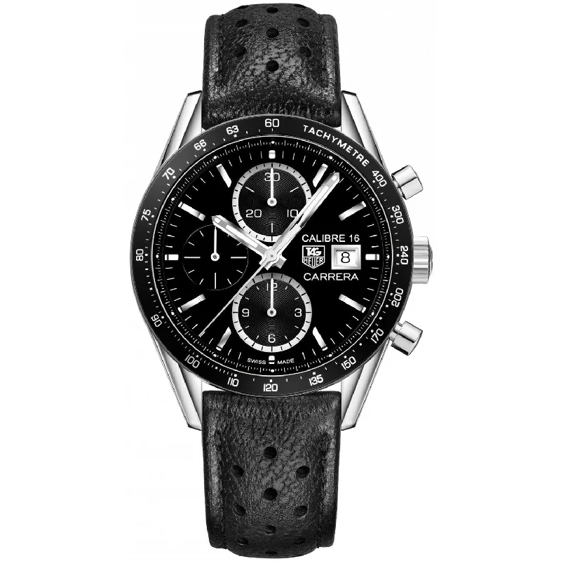 Tag Heuer Men's CV201AJ.FC6357 Carrera Chronograph Automatic Black Leather Watch