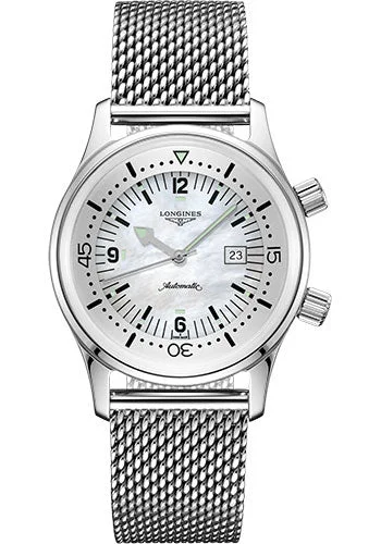 Longines Legend Diver Watch Watch - 36 mm Steel Case - White Mother-Of-Pearl Arabic Dial - Bracelet - L3.374.4.80.6