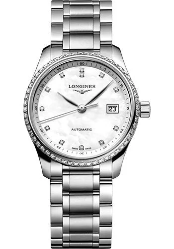 Longines Master Collection Automatic Watch - 25.5 mm Steel Diamond Case - White Mother-Of-Pearl Diamond Dial - Bracelet - L2.128.0.87.6