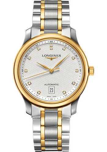 Longines Master Collection Watch - 38.5 mm Steel And Yellow Gold Cap 200 Case - Silver Barleycorn Diamond Dial - Bracelet - L2.628.5.77.7