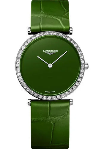 Longines La Grande Classique De Longines Quartz Watch - 29 mm Steel Diamond Case - Green Dial - Green Strap - L4.523.0.60.2