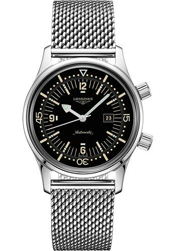 Longines Legend Diver Watch Watch - 36 mm Steel Case - Black Arabic Dial - Bracelet - L3.374.4.50.6