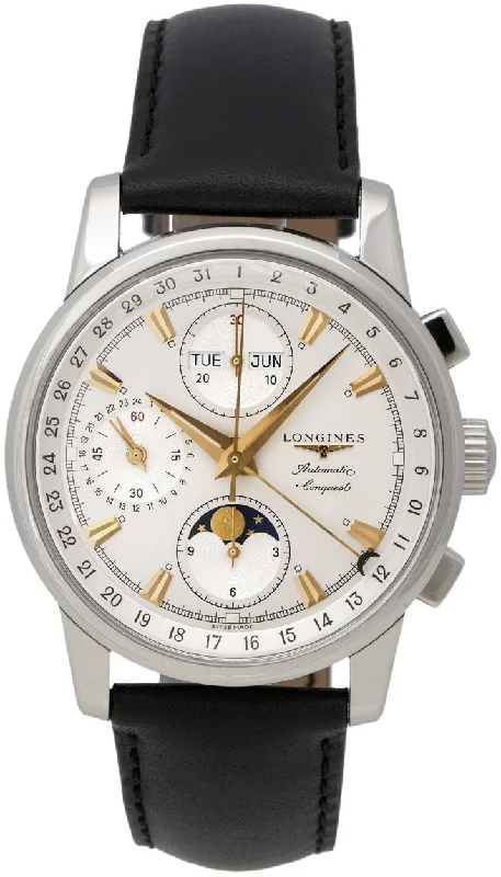 Longines Conquest Heritage Automatic Chronograph Moonphase Silver Dial Day-Date-Month Mens Watch L1.642.4.77.2