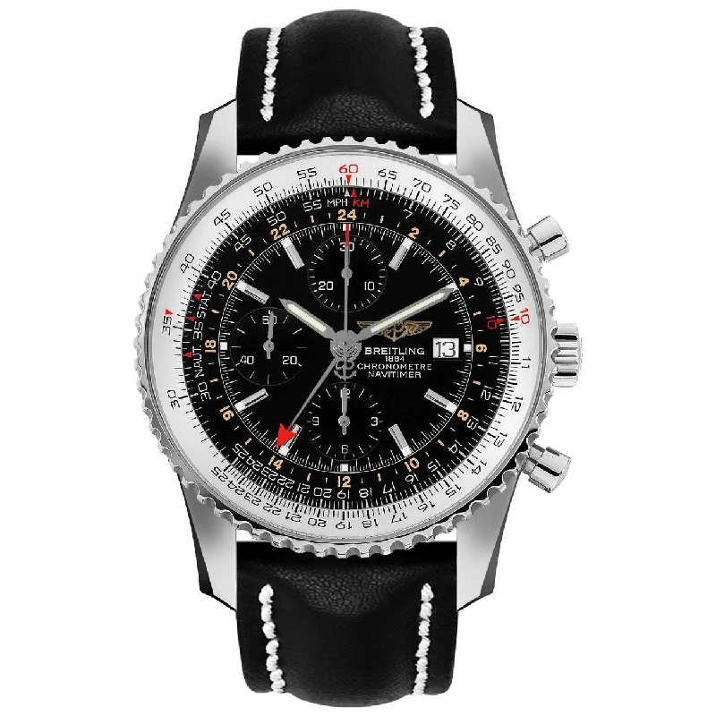 Breitling Men's A2432212-B726-441X Navitimer World Chronograph Black Leather Watch