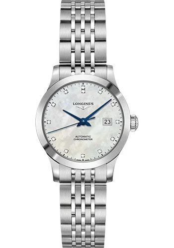 Longines Record collection Watch - 30 mm Steel Case - White Mother-Of-Pearl Diamond Dial - Bracelet - L2.321.4.87.6