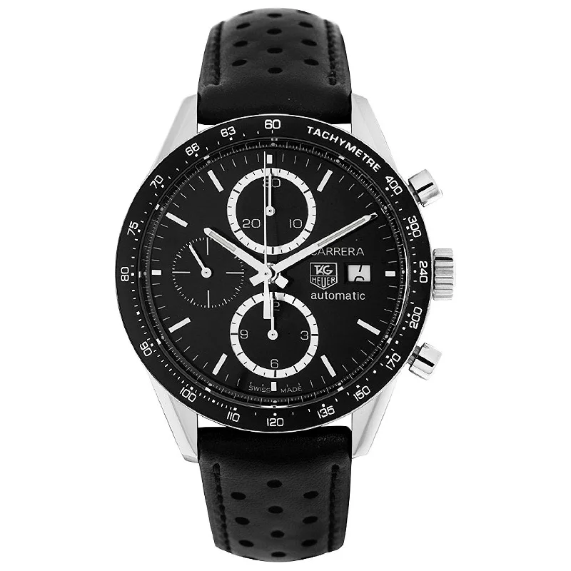 Tag Heuer Men's CV2010.FC6233 Carrera Chronograph Automatic Black Leather Watch