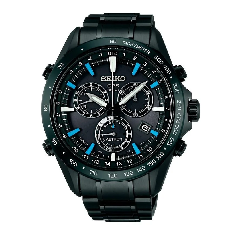 Seiko Men's SSE013 Astron GPS Solar Chronograph Black Stainless Steel Watch