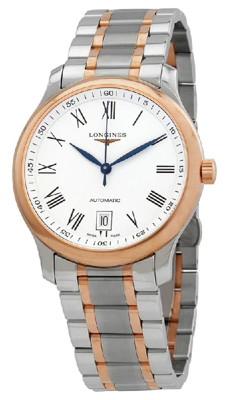 Longines Master Collection Automatic 18k Rose Gold and Steel White Dial Date Mens Watch L2.628.5.19.7