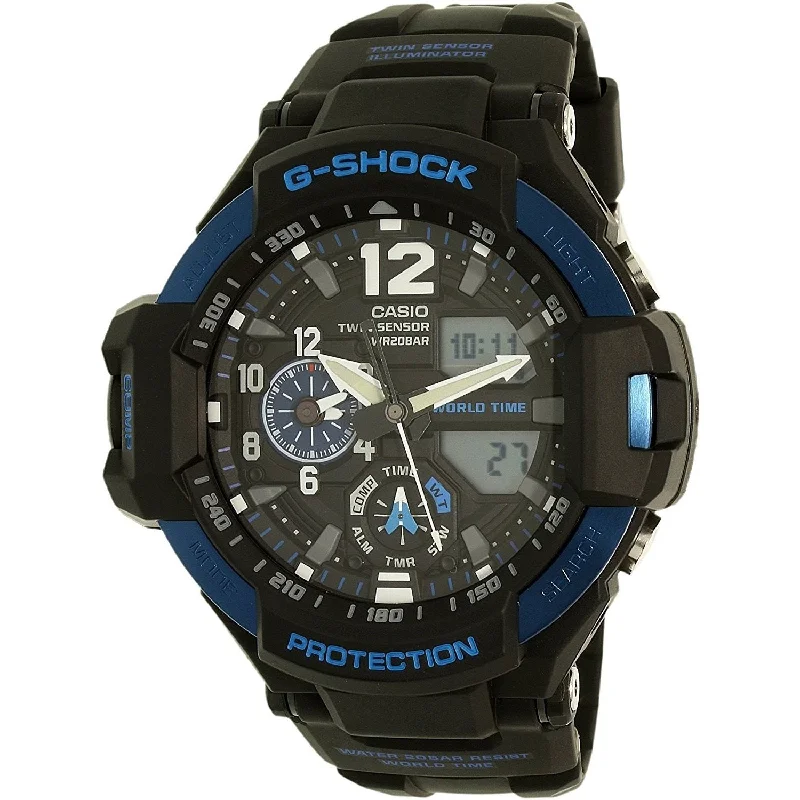 Casio Men's GA1100-2B G-Shock Chronograph Analog-Digital Black Resin Watch