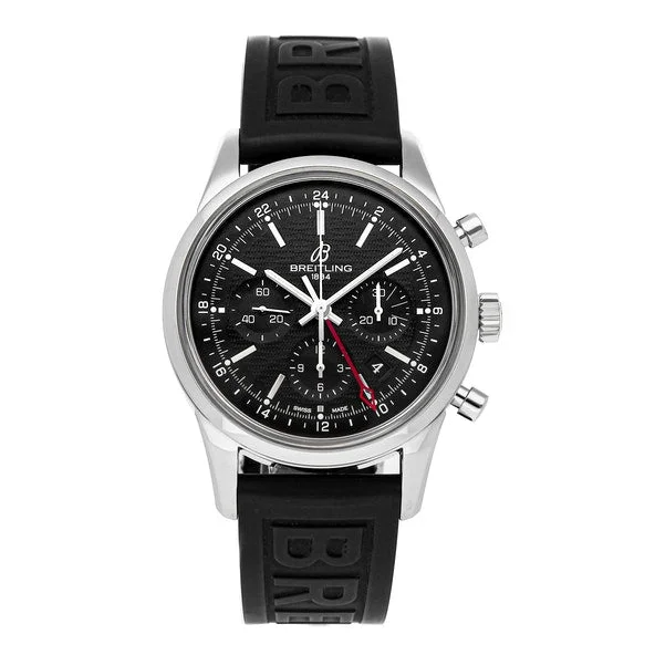 Breitling Transocean Chronograph GMT Black Dial Black Rubber