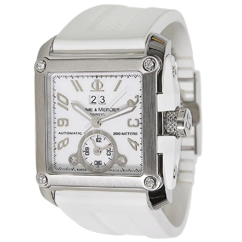 Baume & Mercier Men's MOA08839 Hampton Square XXL GMT Diamond Automatic White Rubber Watch