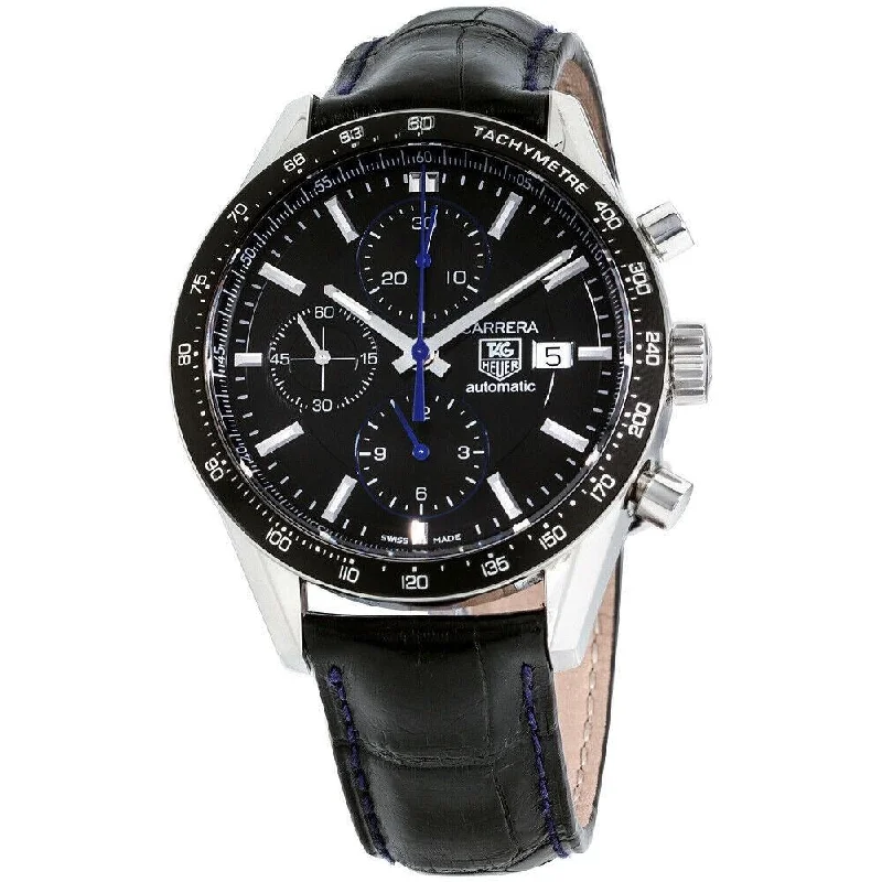 Tag Heuer Men's CV201S.FC6280 Carrera Chronograph Black Leather Watch