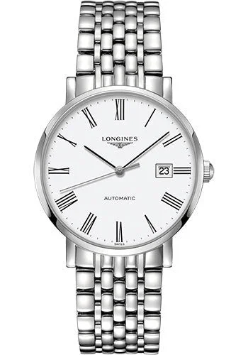 Longines Elegant Collection Watch - 39 mm Steel Case - White Roman Dial - Bracelet - L4.910.4.11.6