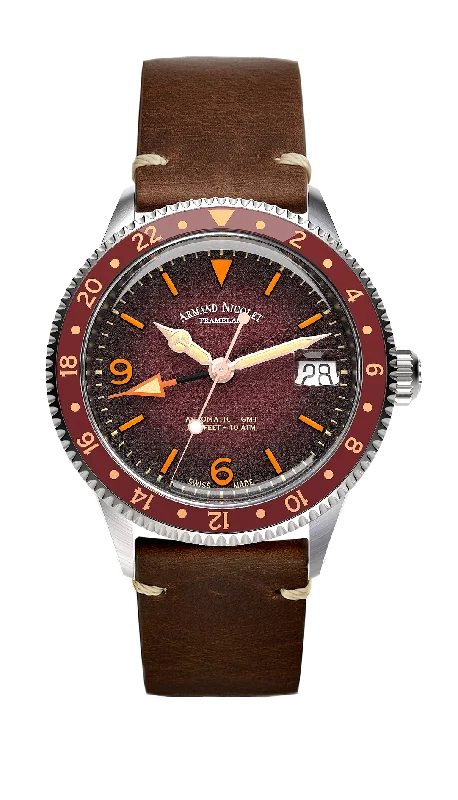 Armand Nicolet Men's Watch VS1 GMT 38mm Burgundy Brown A506AXAA-XS-BP19500MAC