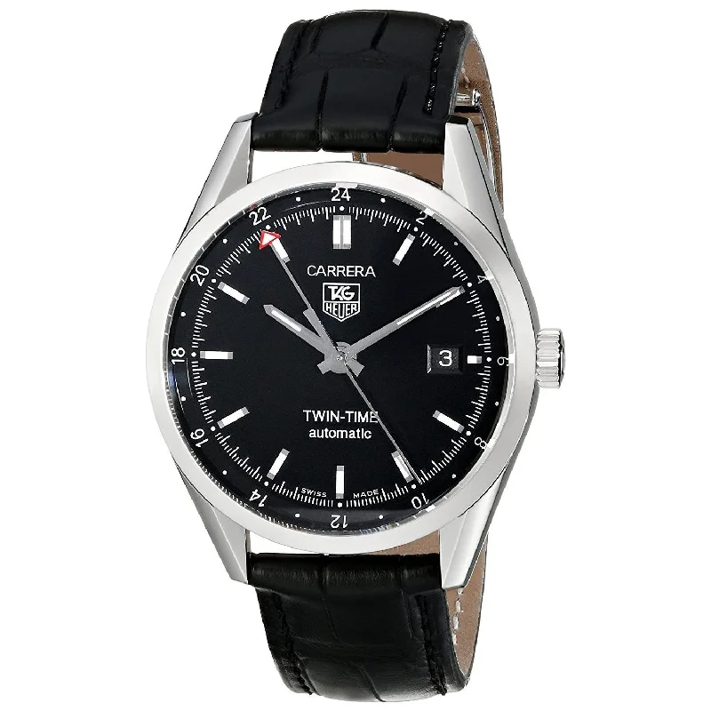 Tag Heuer Men's WV2115.FC6180 Carrera Twin Time Automatic Black Leather Watch