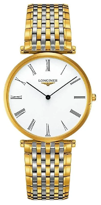 Longines La Grand Classique Yellow Gold PVD and Stainless Steel White Dial Quartz Mens Watch L4.766.2.11.7