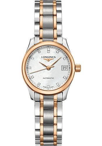 Longines Master Collection Watch - 25.5 mm Steel And Pink Gold Case - White Mother-Of-Pearl Diamond Dial - Steel And Pink Gold Cap 200 Bracelet - L2.128.5.89.7