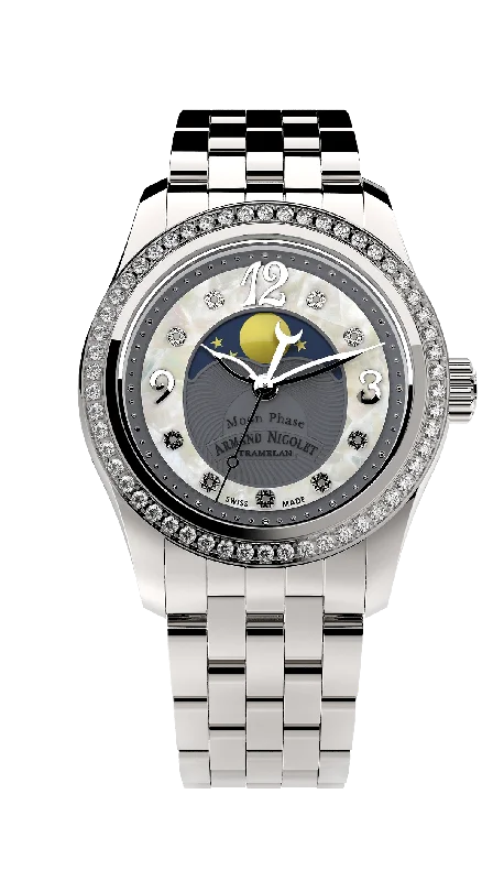 Armand Nicolet Ladies Watch M03 Moonphase 34mm Silver Grey A151TAA-GN-MA150