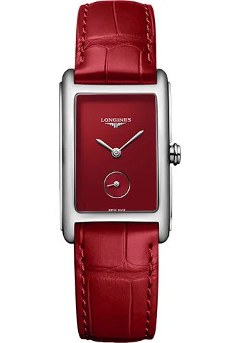 Longines DolceVita Small Seconds Quartz Watch - 23.30 X 37 mm Steel Case - Red Dial - Red Strap - L5.512.4.91.2