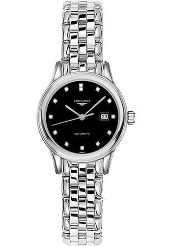 Longines Flagship Automatic Watch - 30 mm Steel Case - Black Diamond Dial - Bracelet - L4.374.4.57.6