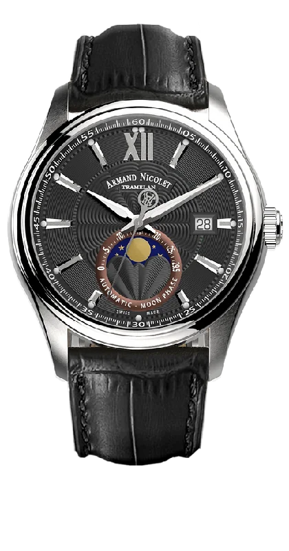 Armand Nicolet Men's Watch M02 Moonphase 41mm Black A740L-NR-BP22740NAN