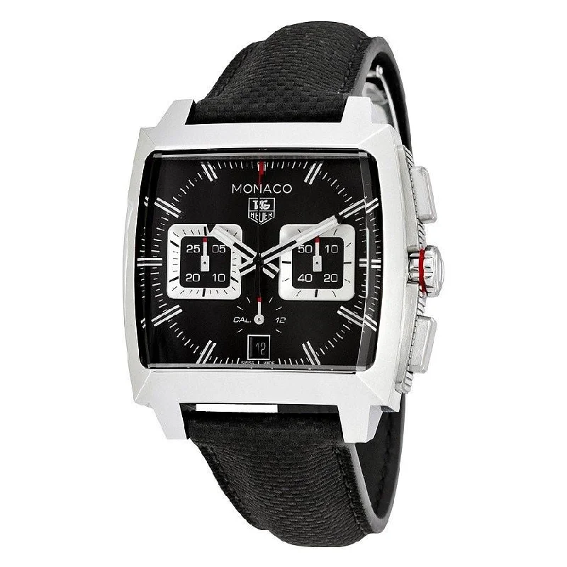 Tag Heuer Men's CAL2113.FC6536 Monaco Chronograph Black Leather Watch