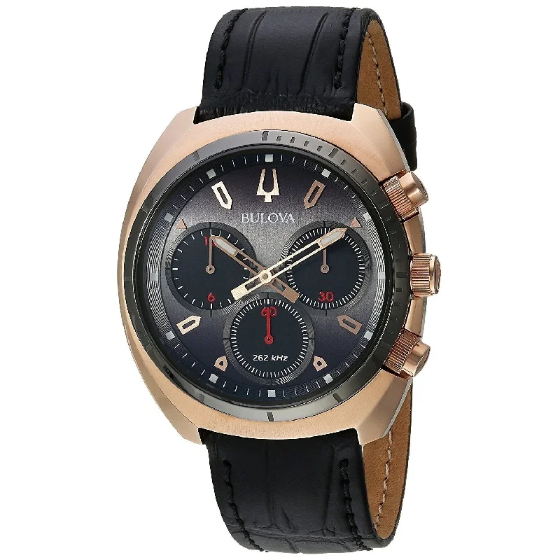 Bulova Men's 98A156 Curv Chronograph Black Leather Watch