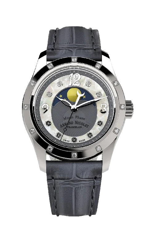 Armand Nicolet Ladies Watch M03 Moonphase 34mm Grey Silver A151RAA-GN-P882GR8