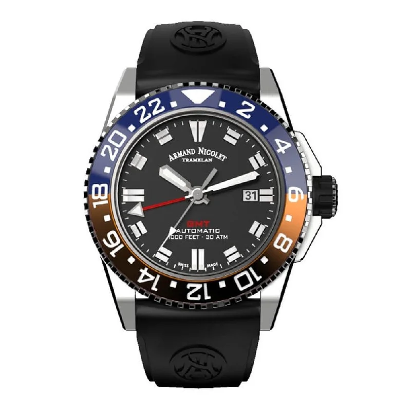 Armand Nicolet JS9-44 GMT Orange and Blue Bezel