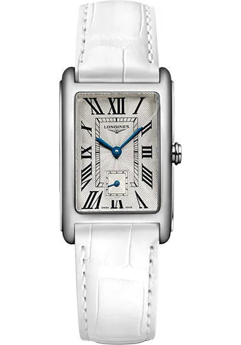 Longines DolceVita Small Seconds Quartz Watch - 23.30 X 37 mm Steel Case - Silver FlinquŽ Roman Dial - White Strap - L5.512.4.71.2