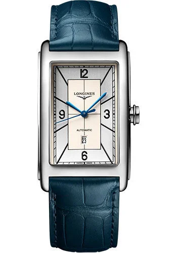 Longines DolceVita Automatic Watch - 28.20 X 47 mm Steel Case - Silver Arabic Dial - Blue Strap - L5.767.4.73.9