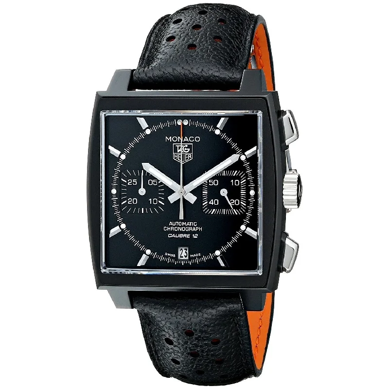 Tag Heuer Men's CAW211M.FC6324 Monaco Automatic Black Leather Watch