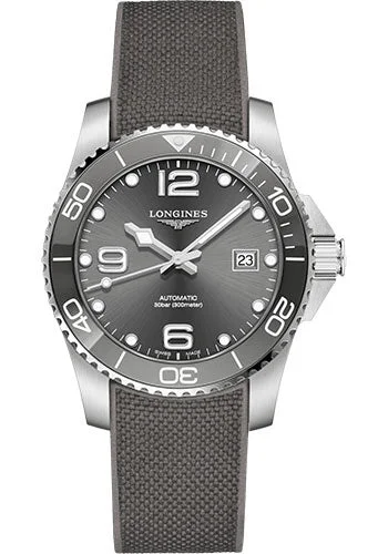 Longines HydroConquest Automatic Watch - 41 mm Steel And Ceramic Case - Grey Arabic Dial - Rubber Strap - L3.781.4.76.9