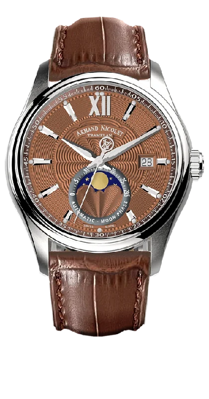 Armand Nicolet Men's Watch M02 Moonphase 41mm Brown Copper A740L-RN-BP22740MAM