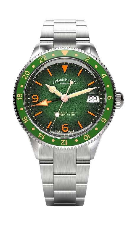 Armand Nicolet Men's Watch VS1 GMT 38mm Green A506AVAA-VS-BMA500A