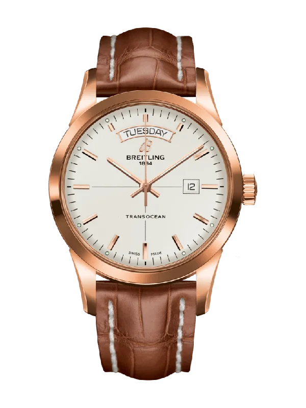 Breitling Transocean Day & Date 18k Red gold - Silver 43mm Dial