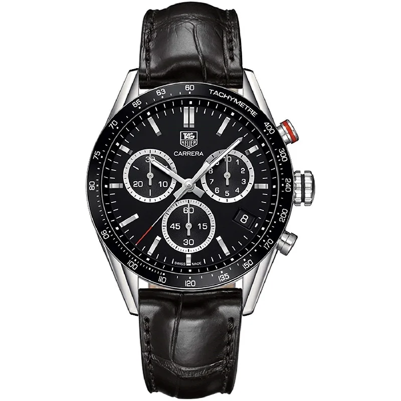 Tag Heuer Men's CV1A10.FC6235 Carrera Chronograph Black Leather Watch