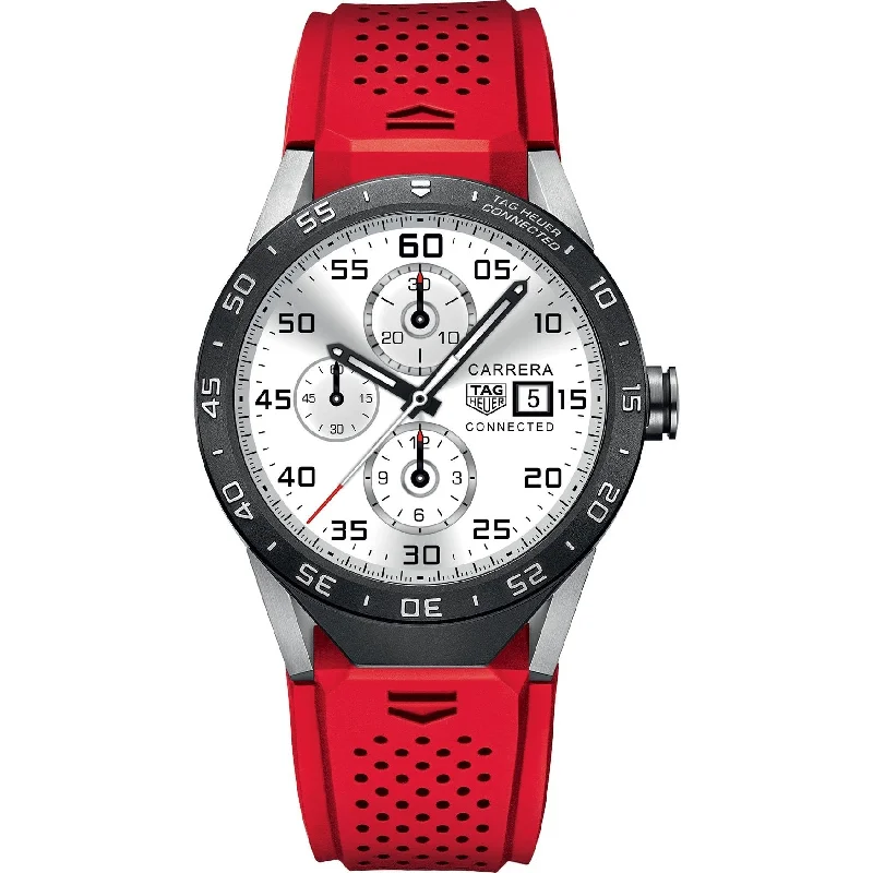 Tag Heuer Men's SAR8A80.FT6057 Connected Smartwatch Android 4.3+ IOS 8.2+ Bluetooth Gyroscope sensor Haptic engine Microphone Red Rubber Watch