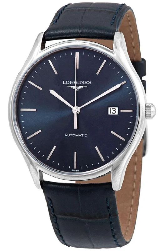 Longines Lyre Automatic Stainless Steel Blue Dial Blue Leather Strap Date Mens Watch L4.960.4.92.2