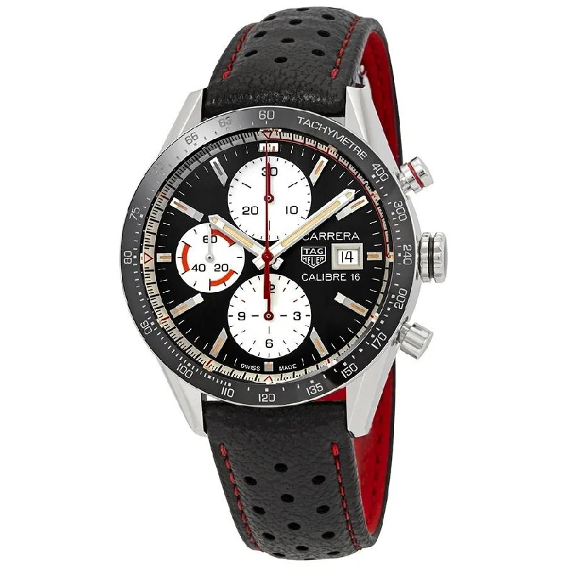 Tag Heuer Men's CV201AP.FC6429 Carrera Chronograph Black Leather Watch