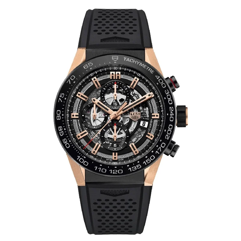 Tag Heuer Men's CAR2A5A.FT6044 Carrera 18 Carat Rose Gold Chronograph Automatic Black Rubber Watch