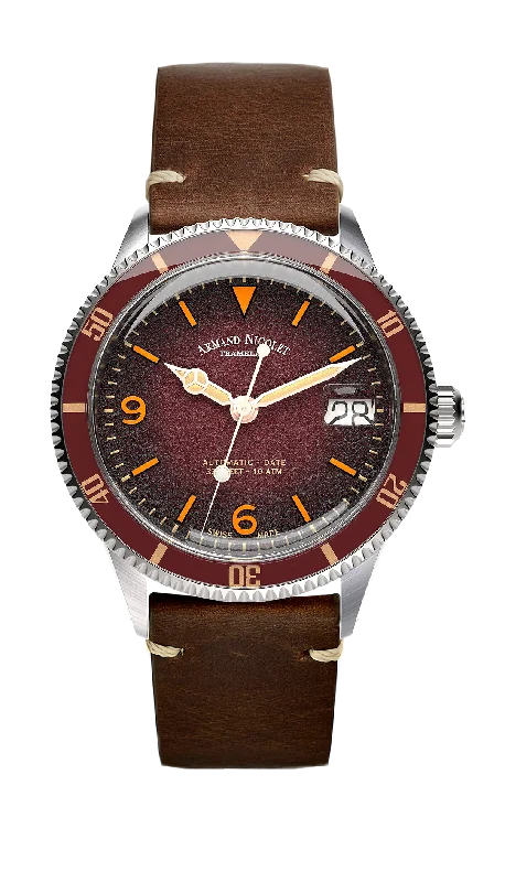 Armand Nicolet Men's Watch VS1 Date 38mm Burgundy Brown A500AXAA-XS-BP19500MAC