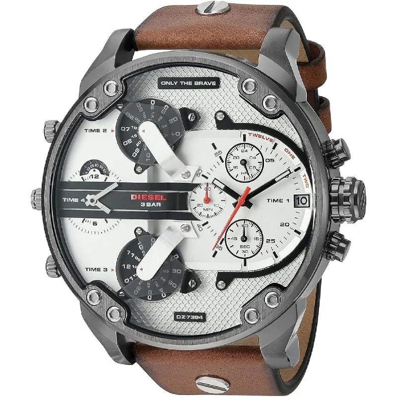 Diesel Mr. Daddy 2.0 Quartz Chronograph 4 Time Zones Silver Dial Men's Watch DZ7394