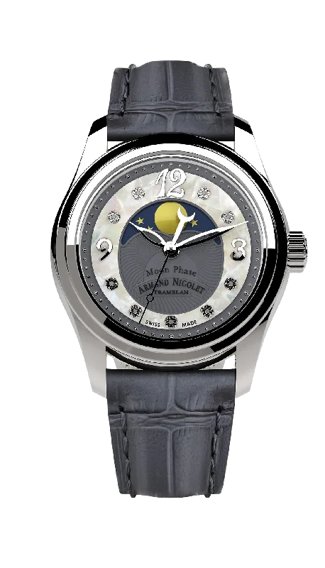 Armand Nicolet Ladies Watch M03 Moonphase 34mm Grey Silver A151QAA-GN-P882GR8